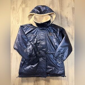 Tommy Hilfiger Shiny Blue Bomber Jacket with Cream Hood